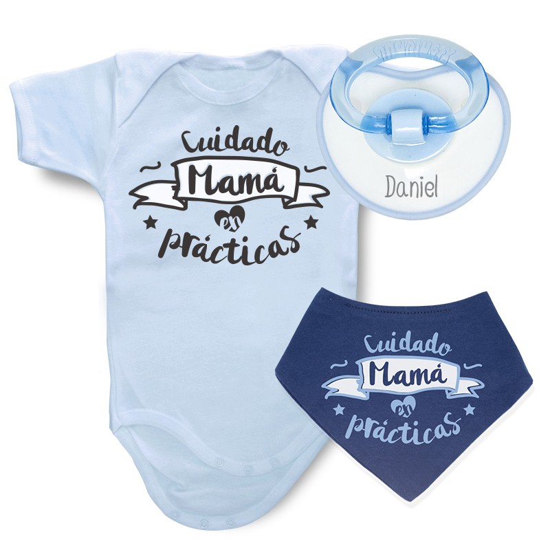 Pack Cumple Mes y Chupetero personalizado - FLORAL Azul - Be Mummy