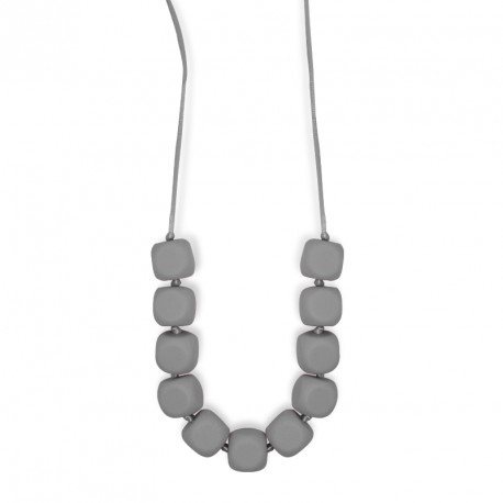 Collar de lactancia gris oscuro con cuentas cuadradas