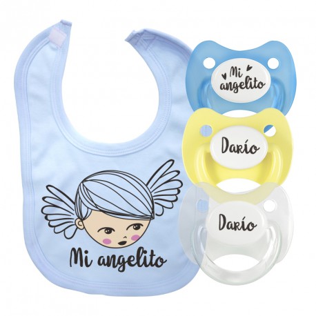 Pack babero personalizado mi angelito celeste