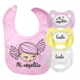 Pack babero personalizado mi angelito rosa