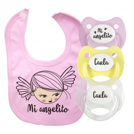 Pack babero personalizado mi angelito rosa