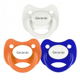 3 Chupetes Personalizados: Naranja, azul y blanco