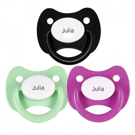 3 Chupetes Personalizados: Fucsia, negro y verde agua