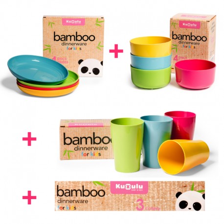 Pack Platos Cuenco Vasos Cubierto Bambú Infantil Chupetemania
